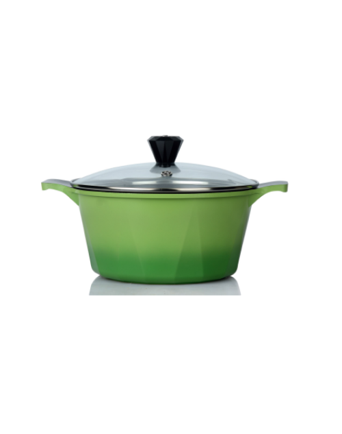 Lootkabazaar Chefline Eco-Lite Casserole Cook & Serve Casserole Nonstick Vignette Green with Glass Lid 24 cm 2 Liter, Green